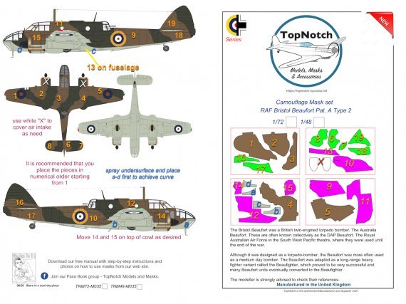1/48 Raf Bristol Beaufort Mk.I Pat. A Type 2 camouflage mask