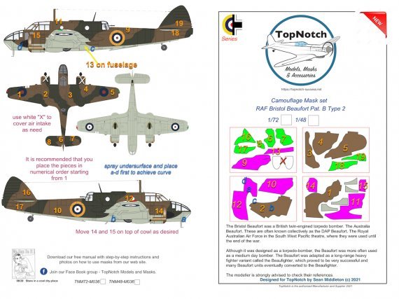 1/48 Raf Bristol Beaufort Mk.I Pat. B Type 2 camouflage mask