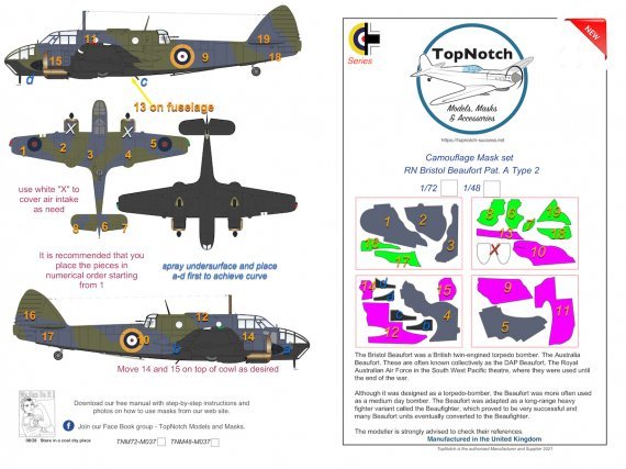 1/48 Rn Bristol Beaufort Mk.I Pat. A Type 2 camouflage mask