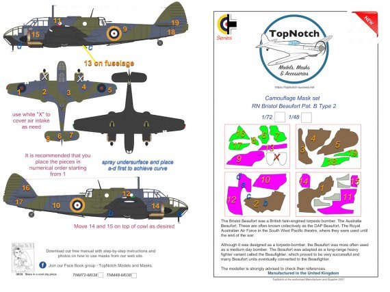 1/48 Rn Bristol Beaufort Mk.I Pat. B Type camouflage mask