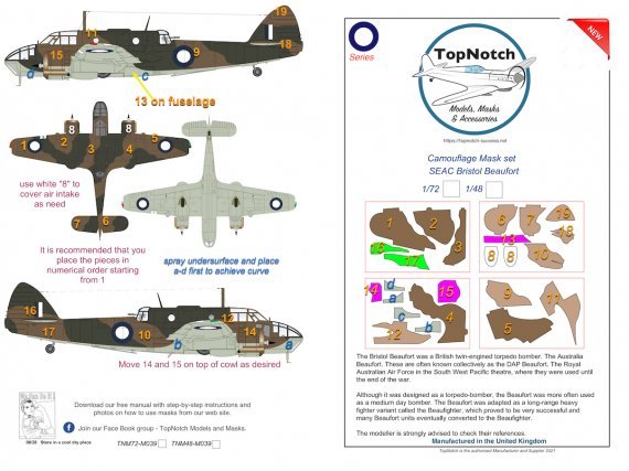 1/48 Seac Bristol Beaufort Mk.I camouflage pattern paint mask
