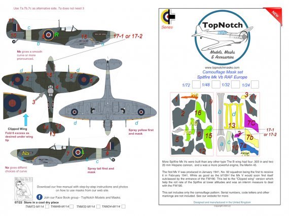 1/48 Supermarine Spitfire Mk.Vb Raf Europe camouflage paint mask
