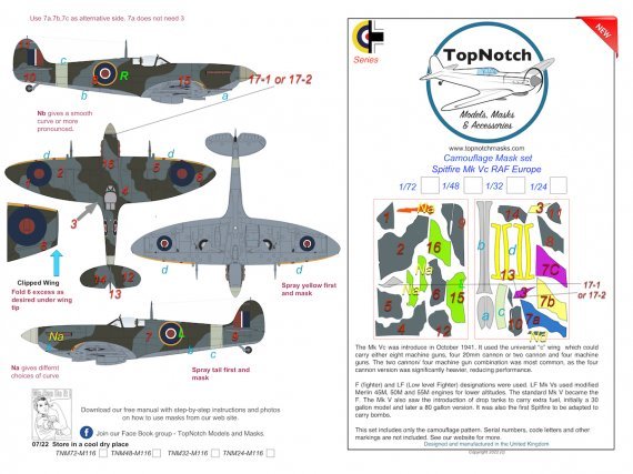 1/48 Supermarine Spitfire Mk.Vc Raf Europe camouflage paint mask