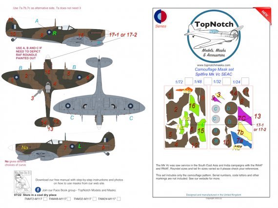 1/48 Supermarine Spitfire Mk.Vc Seac camouflage paint masks