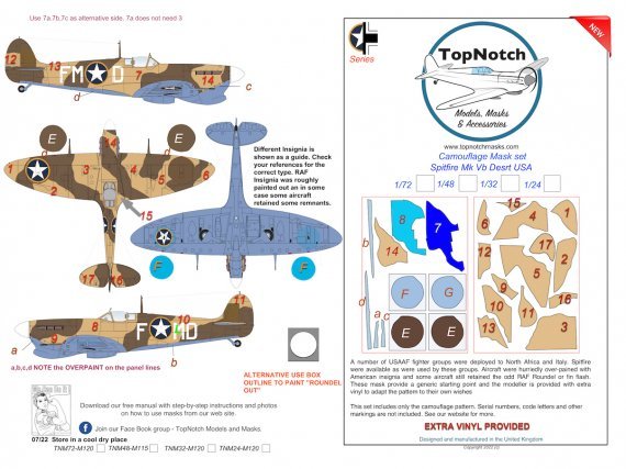 1/48 Supermarine Spitfire Mk.Vb Desert Usa camouflage paint mask