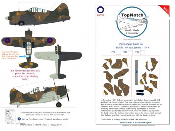 1/48 Brewster Buffalo Raf 67 sqn Burma 1941 camouflage mask