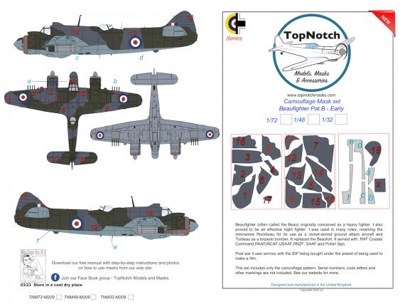 1/48 Bristol Beaufighter Mid/Late B camouflage paint masks