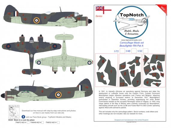 1/48 Bristol Beaufighter Royal Navy A camouflage paint masks