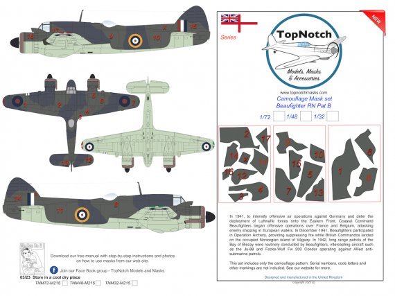 1/48 Bristol Beaufighter Royal Navy B camouflage paint masks