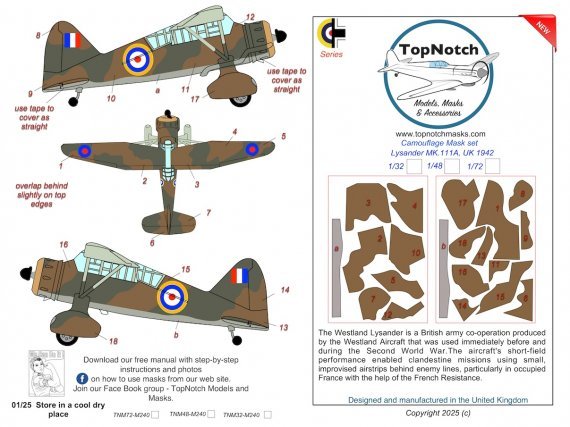 1/48 Westland Lysander Mk.IIIA Raf Europe 1943 camouflage