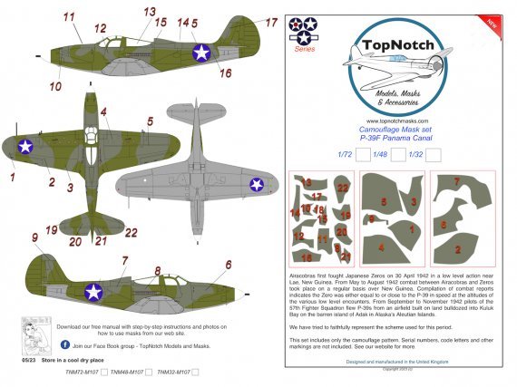 1/72 Bell P-39F Airacobra Usa Panama Canal camouflage paint mask