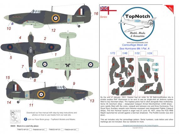 1/72 Hawker Sea Hurricane Mk.I A Camouflage paint masks