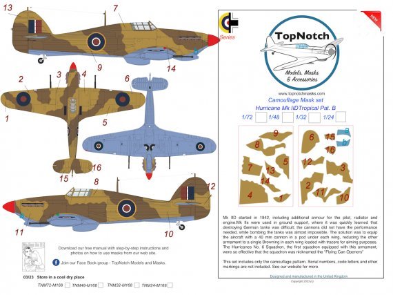 1/72 Hawker Hurricane Mk.IID Tropical B Camouflage paint masks