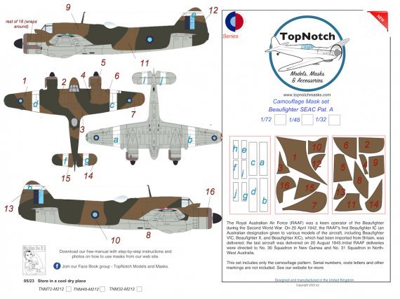 1/72 Bristol Beaufighter Seac A camouflage paint masks