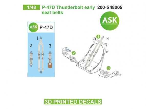1/48 P-47D Thunderbolt early seat belts decals by Ask
