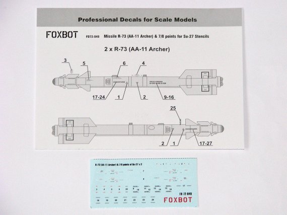 1/72 Soviet Missile R-73 & 7/8 points for Sukhoi Su-27 Stencils