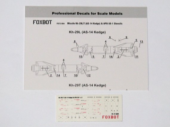 1/72 Stencils for Missile Kh-29L/T & APU-58-1
