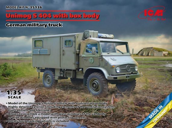 1/35 UNIMOG S404 with box body German military truck