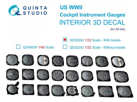 1/32 US WWII Cockpit instrument gauges with bezels