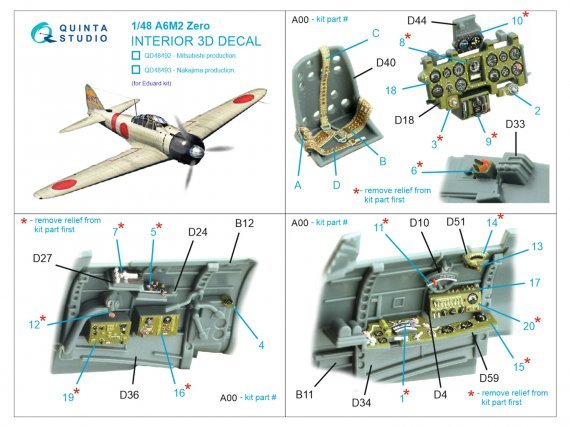 1/48 A6M2 Zero Nakajima Production Interior for Eduard