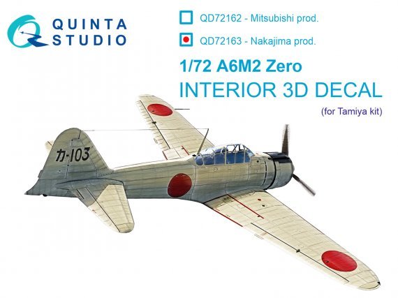 1/72 A6M2 Zero for Nakajima Production Interior for Tamiya