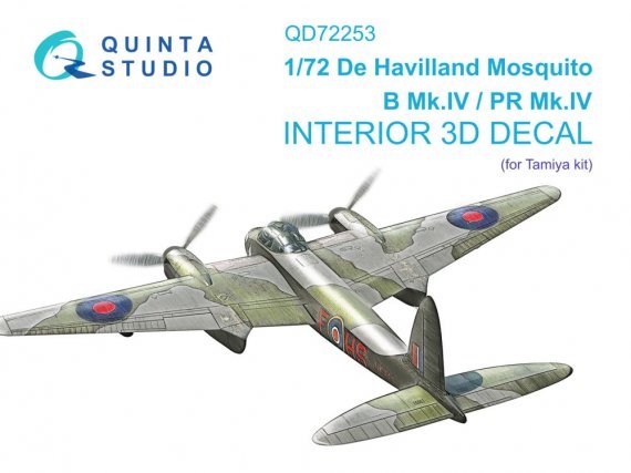 1/72 DH Mosquito B Mk.IV/PR Mk.IV 3D & color interior for Tamiya
