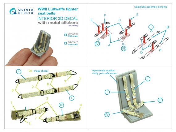 1/35 WWII Luftwaffe fighter seatbelts with metal buckles