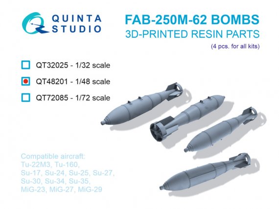 QUINTA STUDIO FAB-250 M-62 Bombes 1/48 (4 pcs)