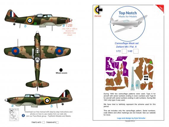 Top Notch Masques Peinture Defiant Mk.I 1/48