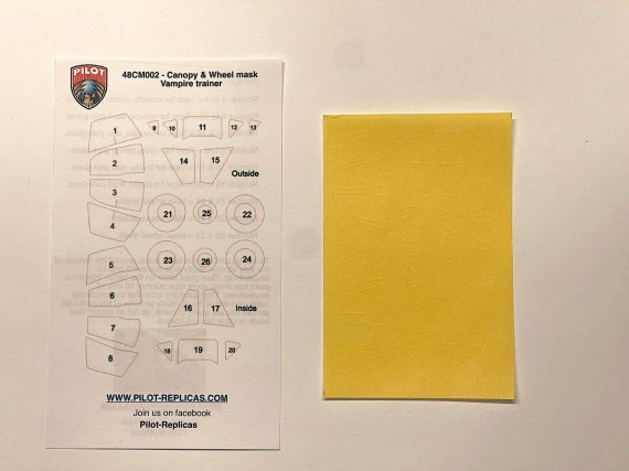 1/48 Vampire T.1/J28 wheels and canopy mask for Pilot Replicas