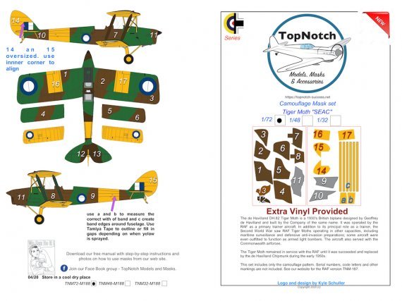 1/32 De Havilland Tiger Moth Seac camouflage pattern paint mask