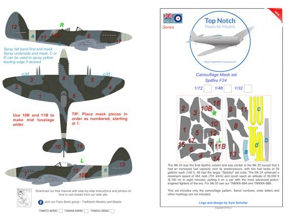 1/48 Supermarine Spitfire Mk.24 camouflage pattern paint mask