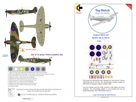 Top Notch Masques Spitfire Mk.1a DW-K 1/48 Tamiya