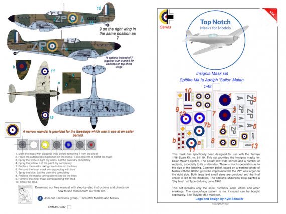 Top Notch Masques Spitfire Mk.1a ZP-A Sailor Malan 1/48