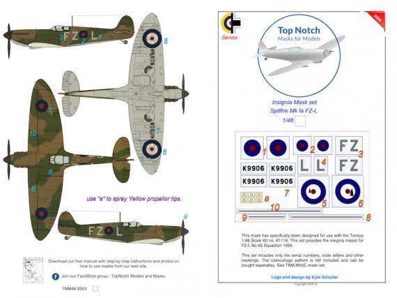 1/48 Supermarine Spitfire Mk.1a FZ-L mask insignia packs