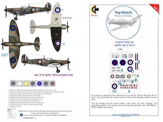 1/48 Supermarine Spitfire Mk.1a GR-U mask insignia packs