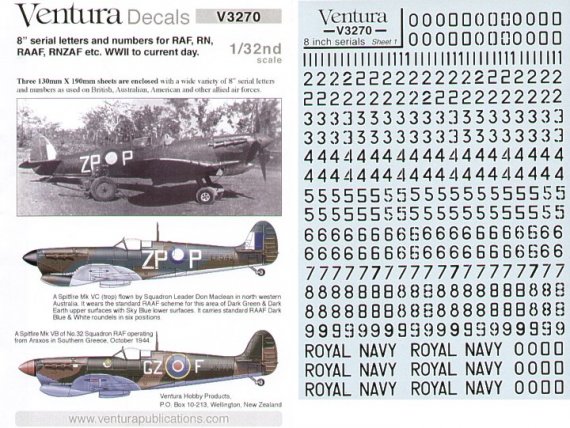 Ventura Decals RAF RAAF 1/32 Buchstaben Nummern Schwarz
