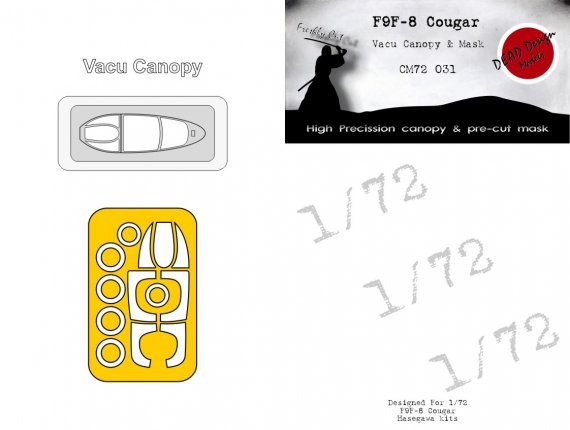 1/72 Grumman F9F-8 Cougar Vacu Canopy & Mask for Hasegawa