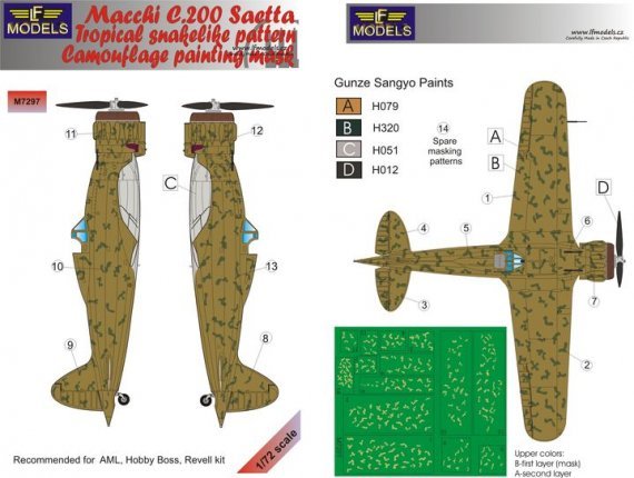 1/72 Macchi C.200 Saetta Tropical snakelike Camouflage masks