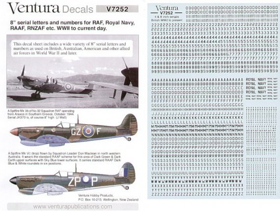 RAF Serial Number Decals 1/72 Black