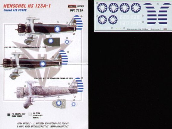 Kora Model Henschel Hs-123A-1 Chinese Air Force 1/72