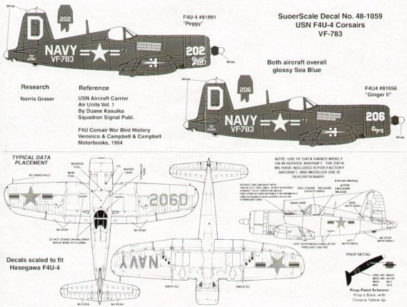 Microscale D�calcomanies F4U-4 Corsair VF-783 1/48