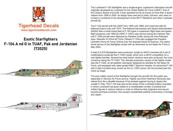 1/72 Exotic Starfighters Turkey , Pakistan, Jordania