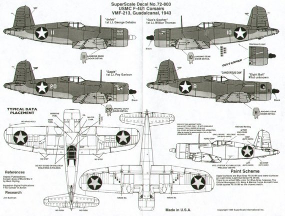 Microscale D�calcomanies F4U-1 Corsair USMC 1/72