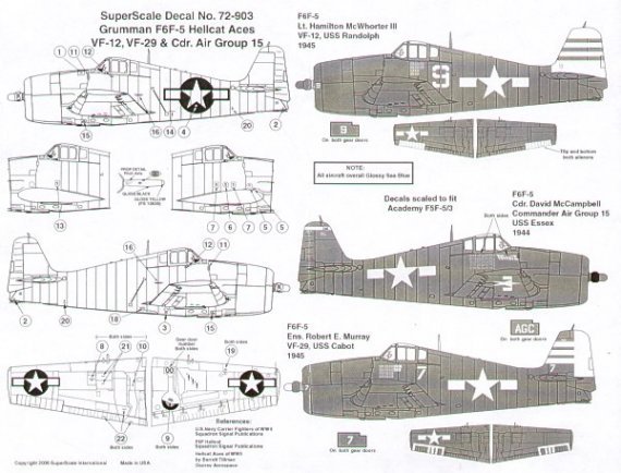 Microscale D�calcomanies F6F-5 Hellcat Aces 1/72