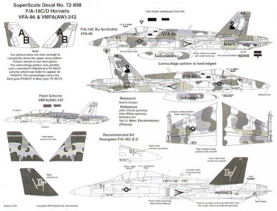 Microscale D�calcomanies F/A-18C/D Hornets 1/72