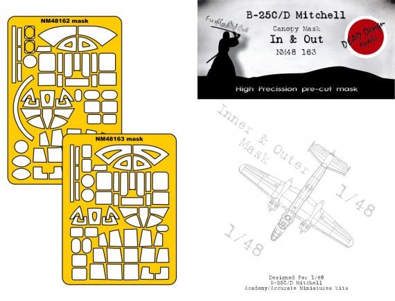 1/48 North-American B-25C/D Mitchell canopy frame paint mask