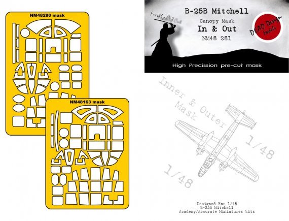 1/48 North-American B-25B Mitchell mask for Academy and Accurate