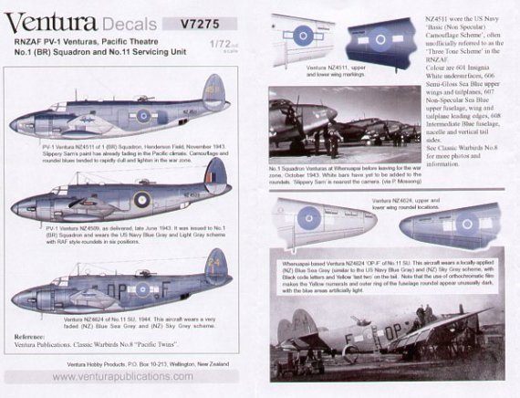 Decalcomanie Lockheed PV-1 Ventura RNZAF 1/72