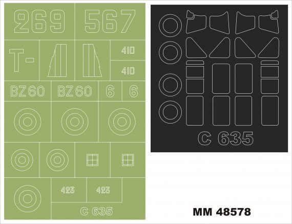 1/48 Caudron C.635 2 canopy masks outside & inside & insignia